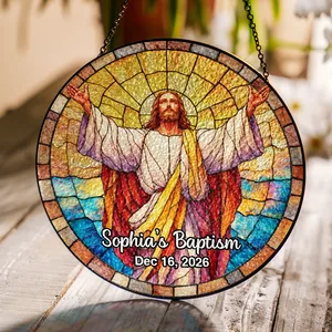 Personalized Jesus Baptism Glass Suncatcher - Custom Name and Date