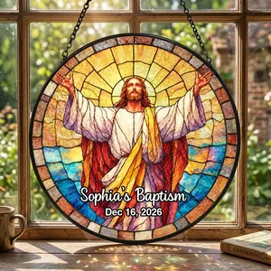 Personalized Jesus Baptism Glass Suncatcher - Custom Name and Date