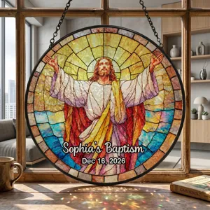 Personalized Jesus Baptism Glass Suncatcher - Custom Name and Date
