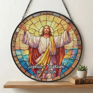 Personalized Jesus Baptism Glass Suncatcher - Custom Name and Date