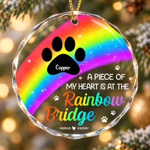 Custom Name Rainbow Bridge Glass Ornament - Personalized Pet Loss Memorial Keepsake