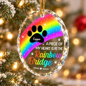 Custom Name Rainbow Bridge Glass Ornament - Personalized Pet Loss Memorial Keepsake