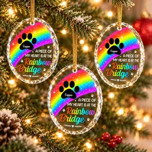 Custom Name Rainbow Bridge Glass Ornament - Personalized Pet Loss Memorial Keepsake