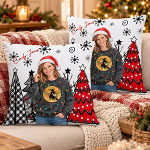 Personalized Christmas Portrait Pillow, Custom Name Festive Holiday Photo