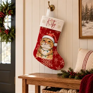 Personalized Pet Christmas Stocking Custom Photo & Name, Santa Cat Holiday Stocking, Custom Pet Portrait Christmas Gift, Cozy Pet Lover Decor