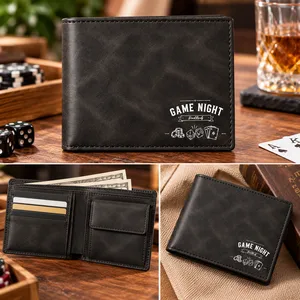 Game Night Custom Name - Personalized Leather Wallet - Gifts for Poker Players, Board Game Lovers & Dad