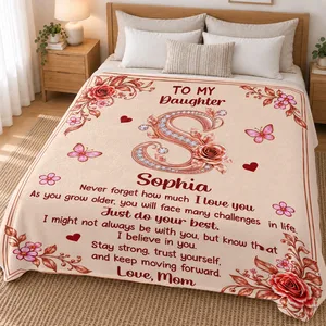 Personalized Throw Blanket Custom Name – To My Daughter Inspirational Gift, Floral Rose Keepsake Blanket from Mom