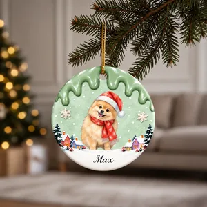 Personalized Christmas Ornament Custom Photo & Name, Santa Hat Kid Winter Keepsake, Snowy Village Christmas Tree Decor, Family Holiday Gift