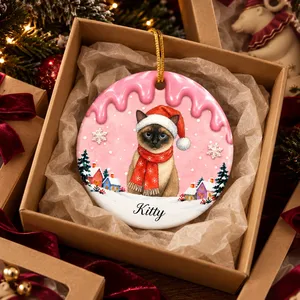 Personalized Christmas Ornament Custom Photo & Name, Santa Hat Kid Winter Keepsake, Snowy Village Christmas Tree Decor, Family Holiday Gift