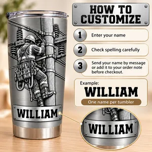 Personalized Lineman Tumbler Custom Name Electric Utility Worker