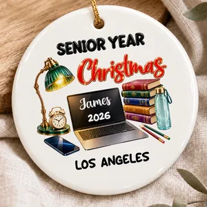Personalized Round Ceramic Christmas Ornament Custom Name – Senior Year 2026 Graduation Keepsake, Student Holiday Tree Decor Gift
