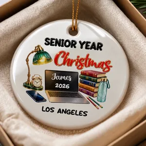 Personalized Round Ceramic Christmas Ornament Custom Name – Senior Year 2026 Graduation Keepsake, Student Holiday Tree Decor Gift