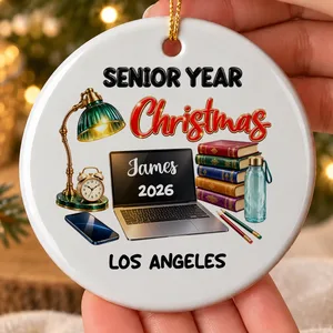Personalized Round Ceramic Christmas Ornament Custom Name – Senior Year 2026 Graduation Keepsake, Student Holiday Tree Decor Gift