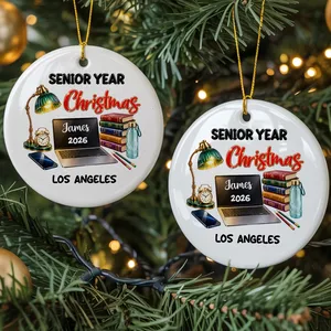 Personalized Round Ceramic Christmas Ornament Custom Name – Senior Year 2026 Graduation Keepsake, Student Holiday Tree Decor Gift