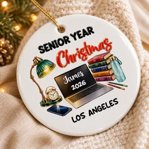 Personalized Round Ceramic Christmas Ornament Custom Name – Senior Year 2026 Graduation Keepsake, Student Holiday Tree Decor Gift
