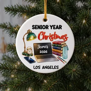 Personalized Round Ceramic Christmas Ornament Custom Name – Senior Year 2026 Graduation Keepsake, Student Holiday Tree Decor Gift