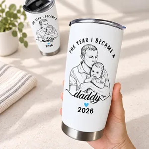 Personalized 20oz Tumbler Custom Daddy Photo – New Dad Gift, First Fatherhood Keepsake, Father’s Day Stainless Steel Travel Cup