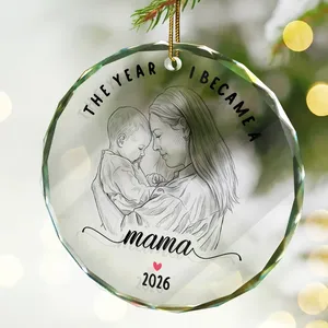 Custom Photo Mama Christmas Ornament with Year, Personalized Mother Baby Keepsake, First Christmas Tree Decor, Mom Gift