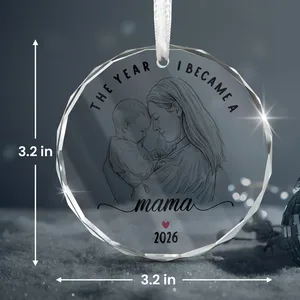 Custom Photo Mama Christmas Ornament with Year, Personalized Mother Baby Keepsake, First Christmas Tree Decor, Mom Gift