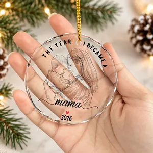Custom Photo Mama Christmas Ornament with Year, Personalized Mother Baby Keepsake, First Christmas Tree Decor, Mom Gift