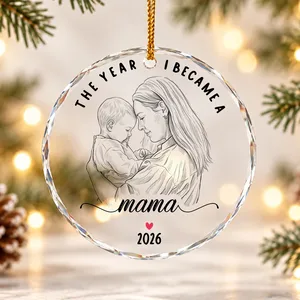 Custom Photo Mama Christmas Ornament with Year, Personalized Mother Baby Keepsake, First Christmas Tree Decor, Mom Gift