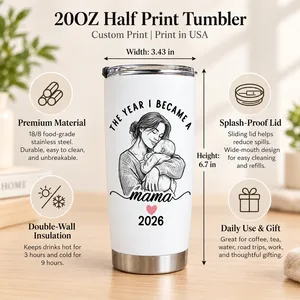 Custom Photo Mama Tumbler 20oz, Personalized Mother Baby Travel Cup with Year, New Mom Keepsake, Motherhood Gift for Mom
