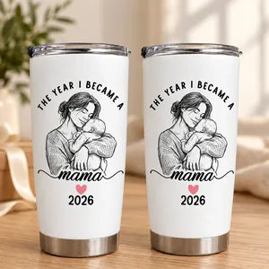 Custom Photo Mama Tumbler 20oz, Personalized Mother Baby Travel Cup with Year, New Mom Keepsake, Motherhood Gift for Mom
