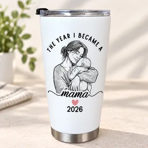 Custom Photo Mama Tumbler 20oz, Personalized Mother Baby Travel Cup with Year, New Mom Keepsake, Motherhood Gift for Mom
