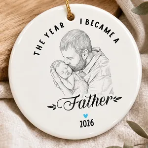 The Year I Became a Father Ceramic Christmas Ornament - Custom Name Year New Dad Keepsake