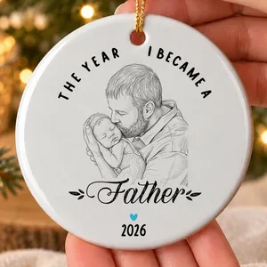 The Year I Became a Father Ceramic Christmas Ornament - Custom Name Year New Dad Keepsake