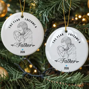 The Year I Became a Father Ceramic Christmas Ornament - Custom Name Year New Dad Keepsake