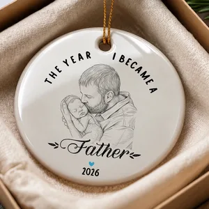 The Year I Became a Father Ceramic Christmas Ornament - Custom Name Year New Dad Keepsake