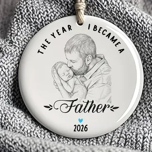 The Year I Became a Father Ceramic Christmas Ornament - Custom Name Year New Dad Keepsake