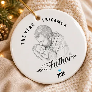 The Year I Became a Father Ceramic Christmas Ornament - Custom Name Year New Dad Keepsake
