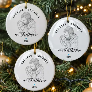 The Year I Became a Father Ceramic Christmas Ornament - Custom Name Year New Dad Keepsake