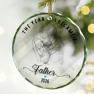Personalized Round Glass Christmas Ornament Custom Photo – First Christmas as Dad Keepsake, Father and Baby Holiday Tree Decor Gift