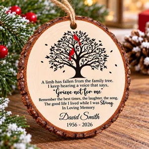 Personalized Wood Memorial Christmas Ornament - Custom Name and Years Cardinal Family Tree Sympathy