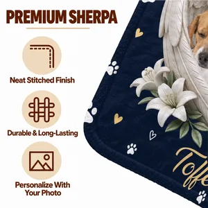 Personalized Pet Memorial Blanket - Custom Photo and Name Angel Wings Fleece Sherpa Sympathy Gift