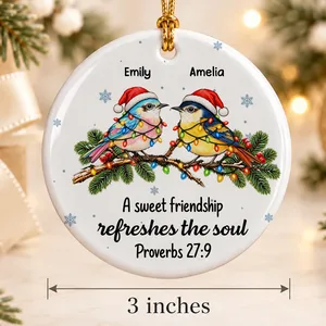 Custom Friendship Ceramic Ornament - Personalized Names Colorful Birds Christmas Tree Decoration