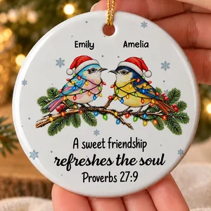 Custom Friendship Ceramic Ornament - Personalized Names Colorful Birds Christmas Tree Decoration