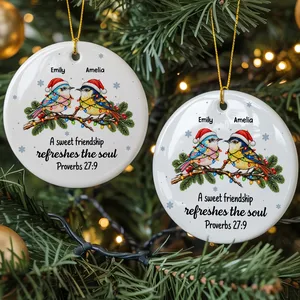 Custom Friendship Ceramic Ornament - Personalized Names Colorful Birds Christmas Tree Decoration