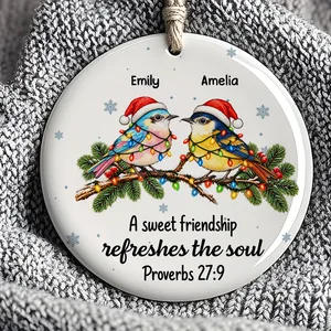 Custom Friendship Ceramic Ornament - Personalized Names Colorful Birds Christmas Tree Decoration