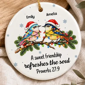 Custom Friendship Ceramic Ornament - Personalized Names Colorful Birds Christmas Tree Decoration