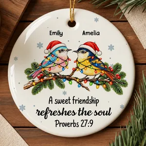 Custom Friendship Ceramic Ornament - Personalized Names Colorful Birds Christmas Tree Decoration