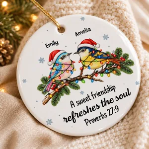 Custom Friendship Ceramic Ornament - Personalized Names Colorful Birds Christmas Tree Decoration