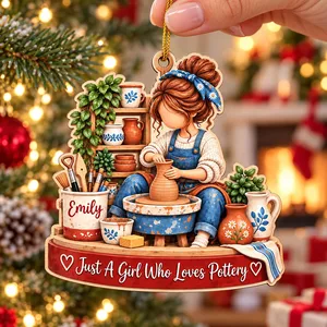 Just A Girl Who Loves Pottery Christmas Wooden Ornament Custom Name Pottery Hobby Gift