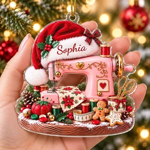 Personalized Seamstress Christmas Ornament Custom Name, Pink Sewing Machine Keepsake, Sewing Lover Holiday Decor, Crafter Gift