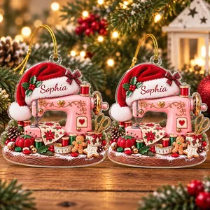 Personalized Seamstress Christmas Ornament Custom Name, Pink Sewing Machine Keepsake, Sewing Lover Holiday Decor, Crafter Gift