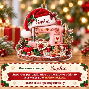 Personalized Seamstress Christmas Ornament Custom Name, Pink Sewing Machine Keepsake, Sewing Lover Holiday Decor, Crafter Gift