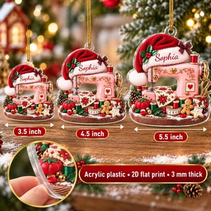 Personalized Seamstress Christmas Ornament Custom Name, Pink Sewing Machine Keepsake, Sewing Lover Holiday Decor, Crafter Gift